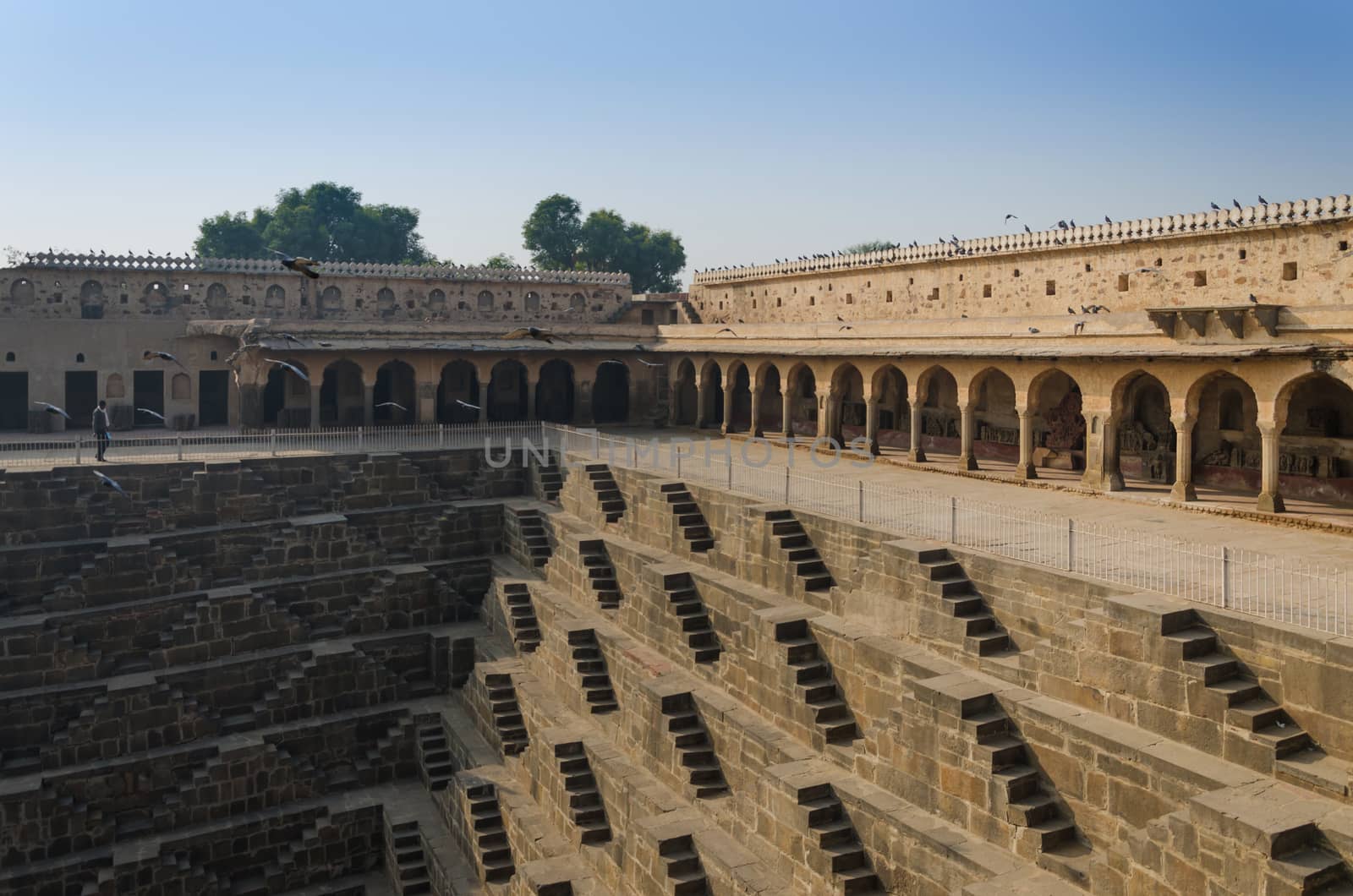 Chand Baori Stepwell in the village of Abhaneri, Jaipur, Rajasthan, India. 