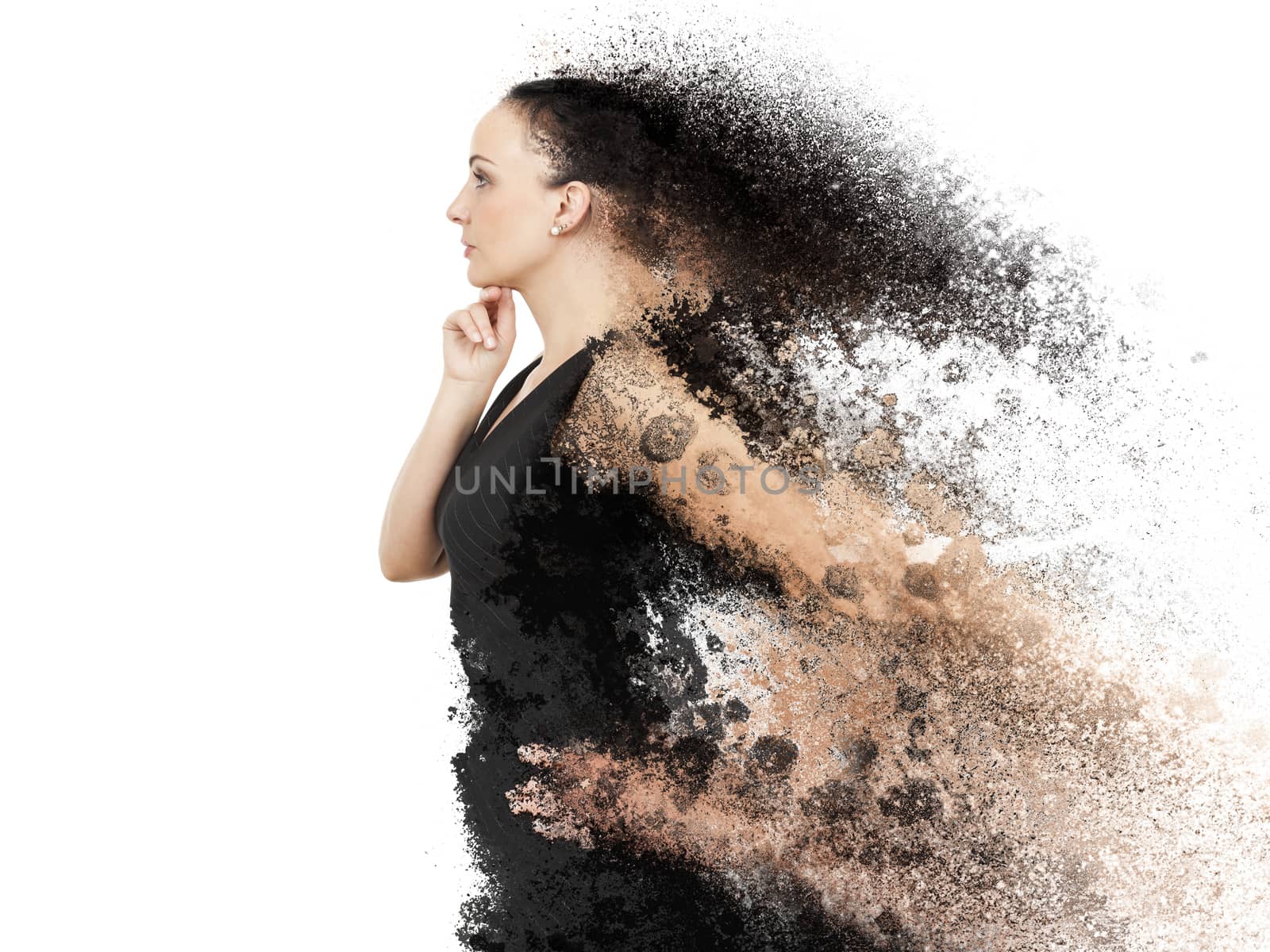 An image of a beautiful business woman dissolving