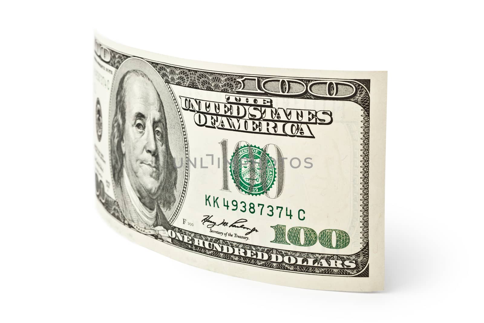 one hundred dollar bill isolated on white
