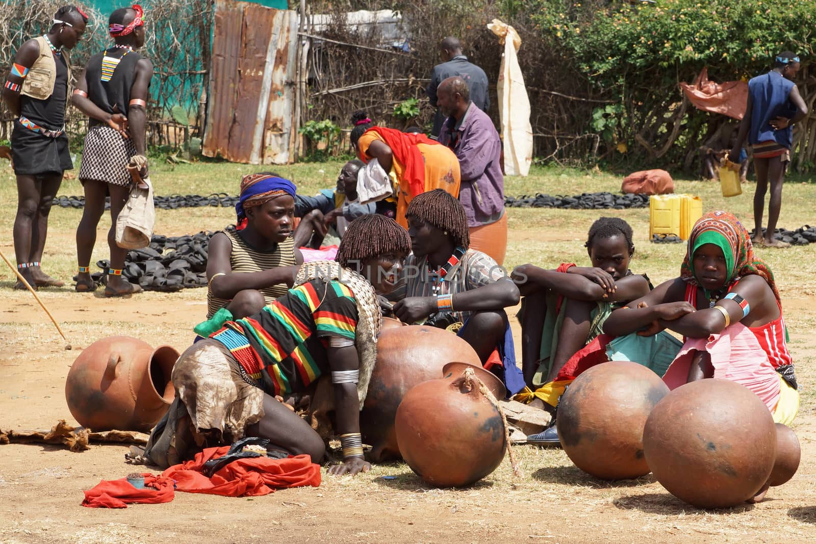 KEY AFER, ETHIOPIA - NOVEMBER 20, 2014: People on the weekly market in Key Afer on November 20, 2014 in Key Afer, Ethiopia, Africa.