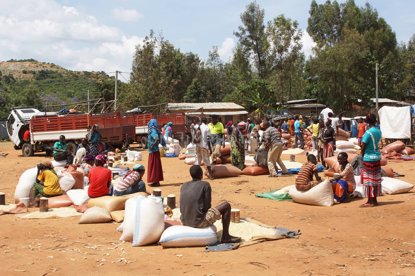 KEY AFER, ETHIOPIA - NOVEMBER 20, 2014: People on the weekly market in Key Afer on November 20, 2014 in Key Afer, Ethiopia, Africa.