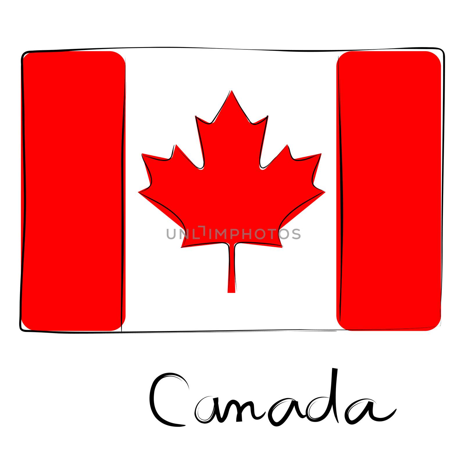Canada country flag doodle with text isolated on white