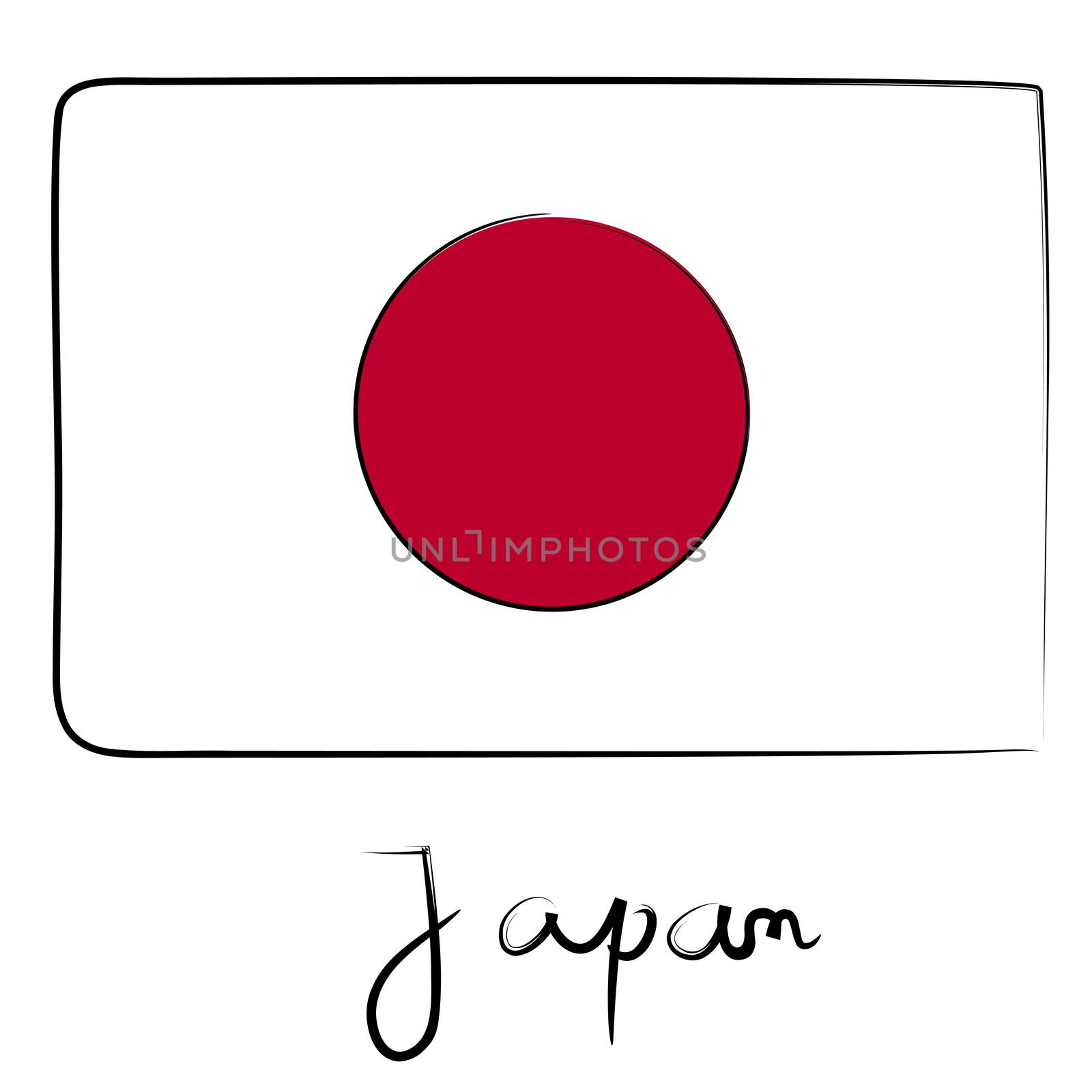 Japan country flag doodle with text isolated on white