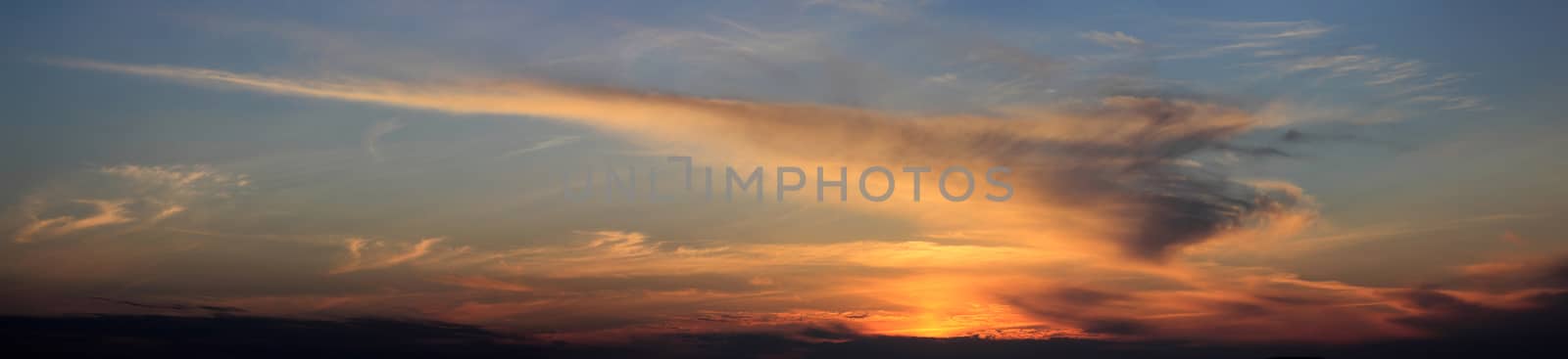 panoramic sunset with colorful clouds