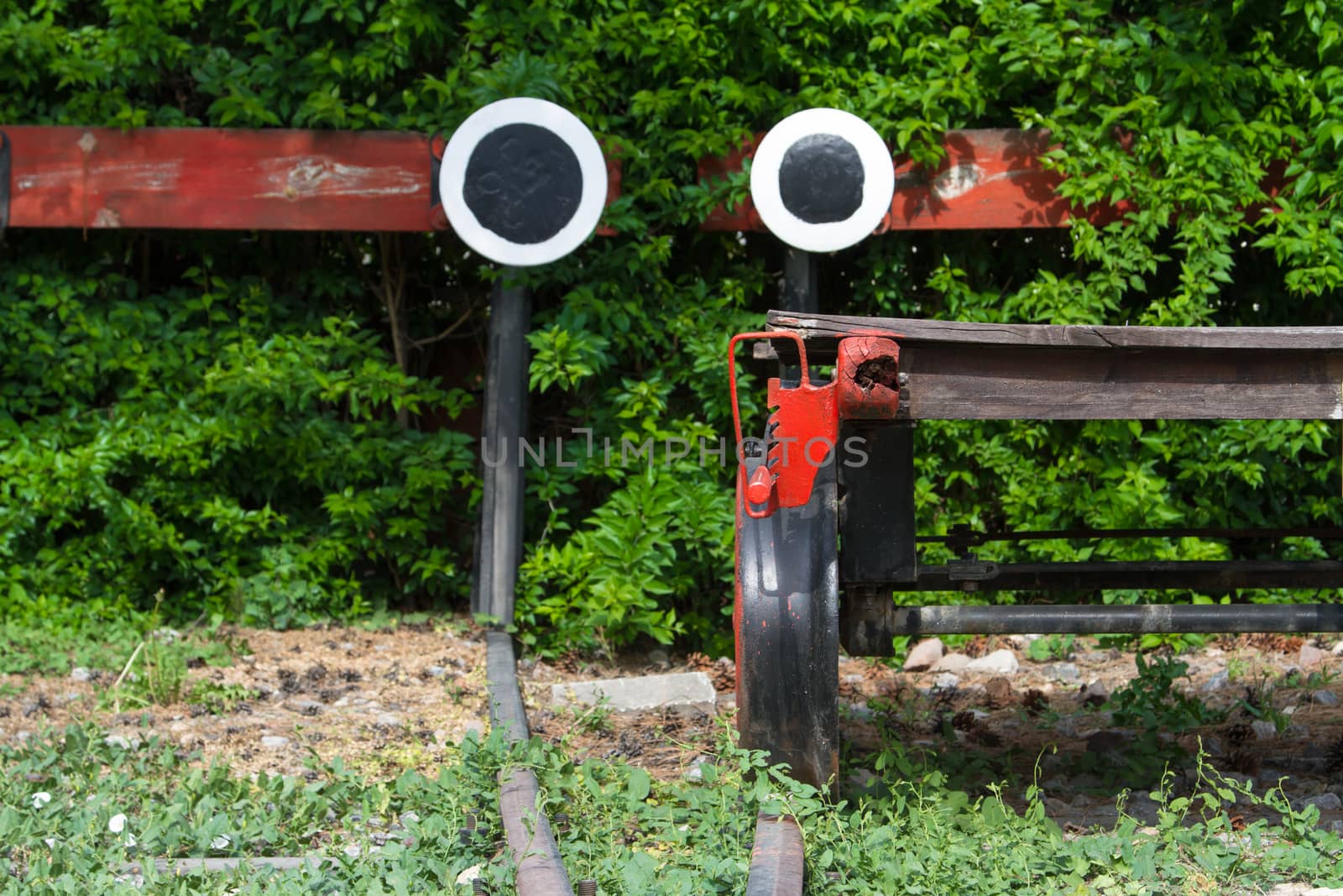 Close up view of wagonette on end of railway.