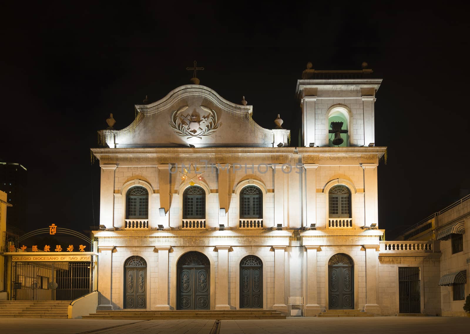 st lazarus portuguese colonial church in macau china at night