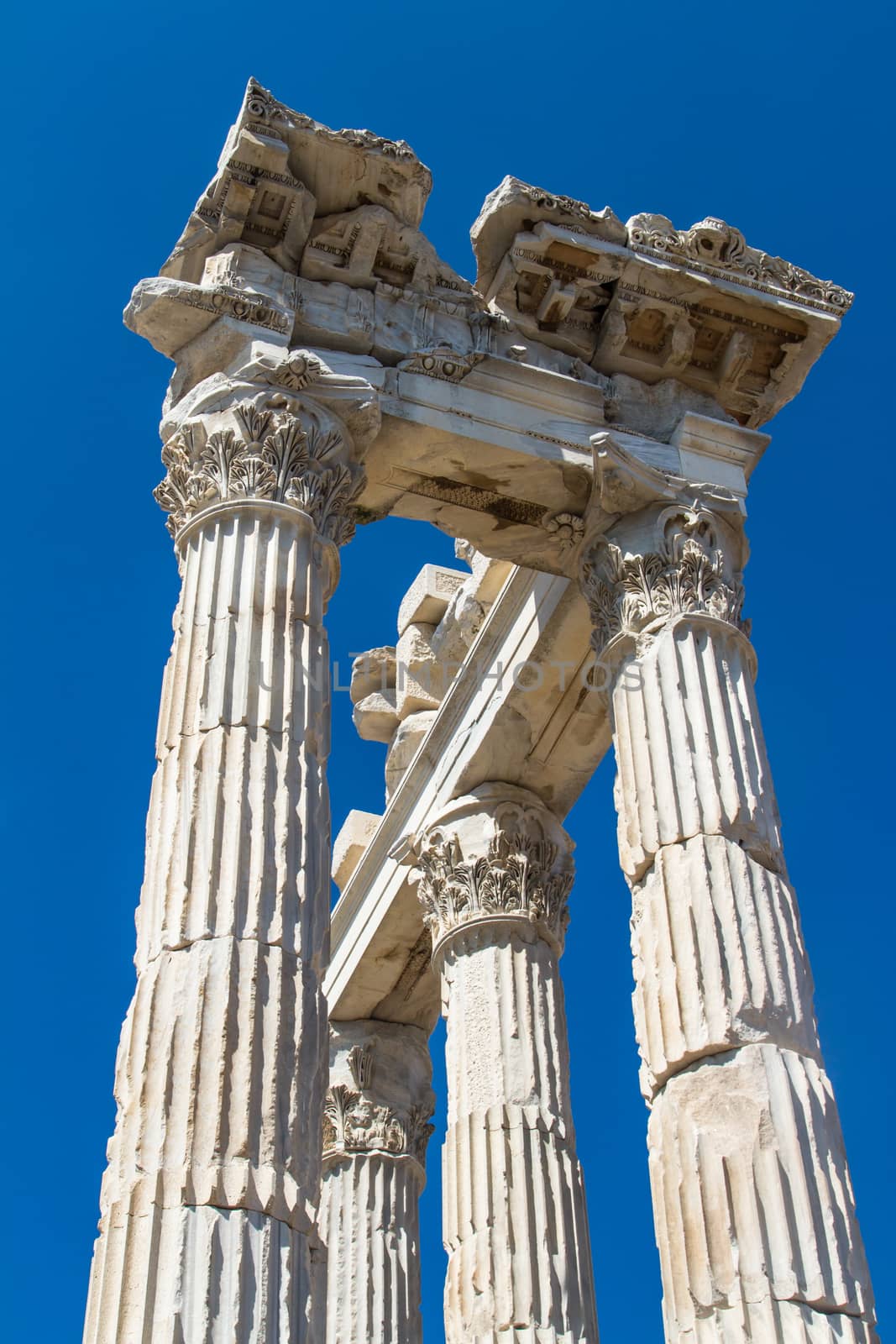 Ruins of temple of Trajan in Pergamon ancient city, Turkey
