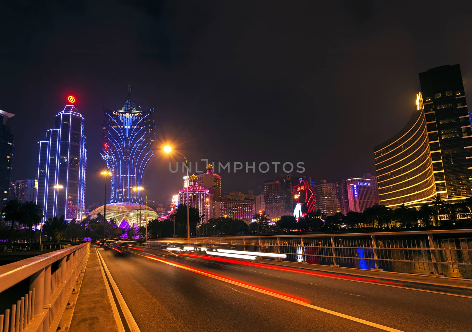 skyline at night in macau china by jackmalipan