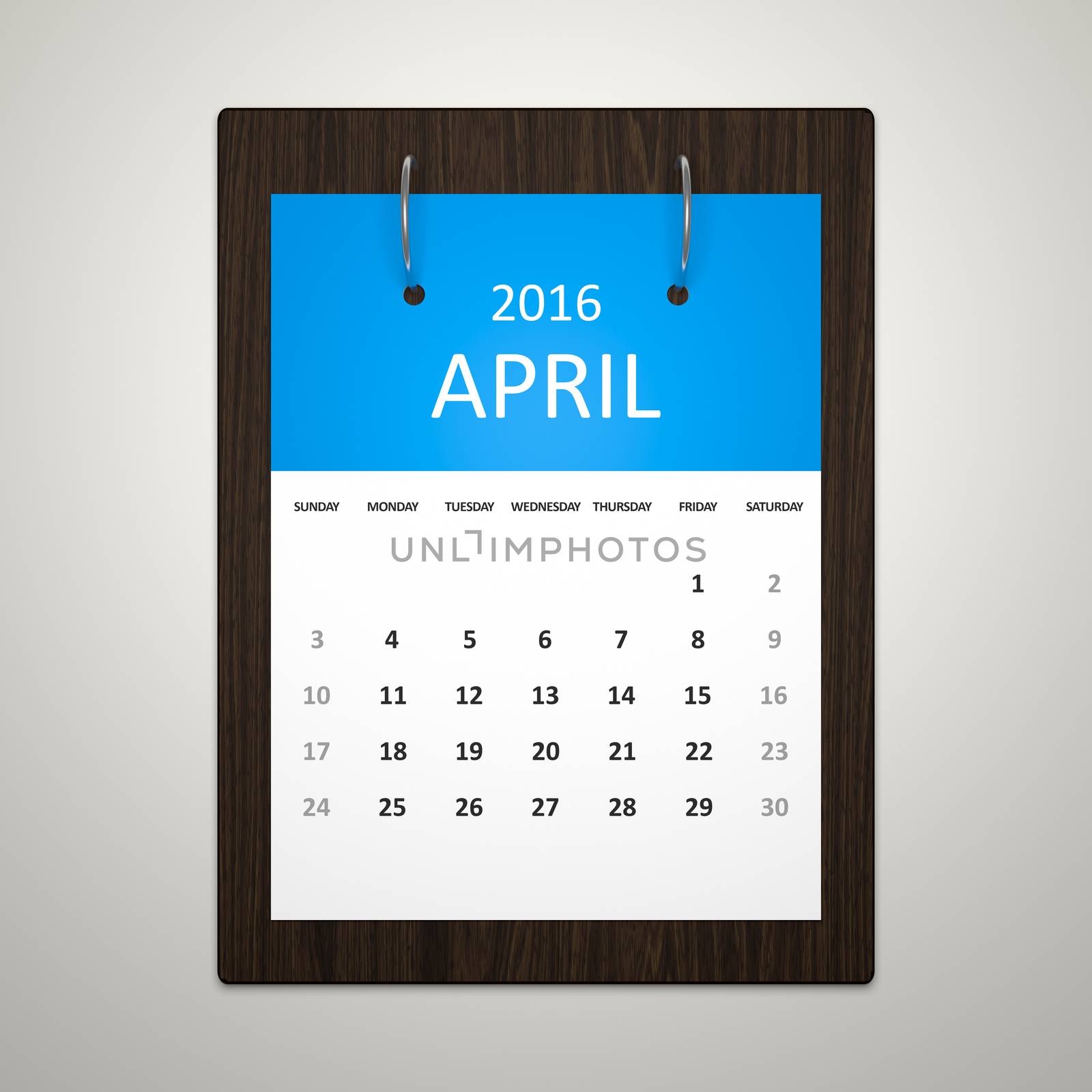 An image of a stylish calendar for event planning 2016 April