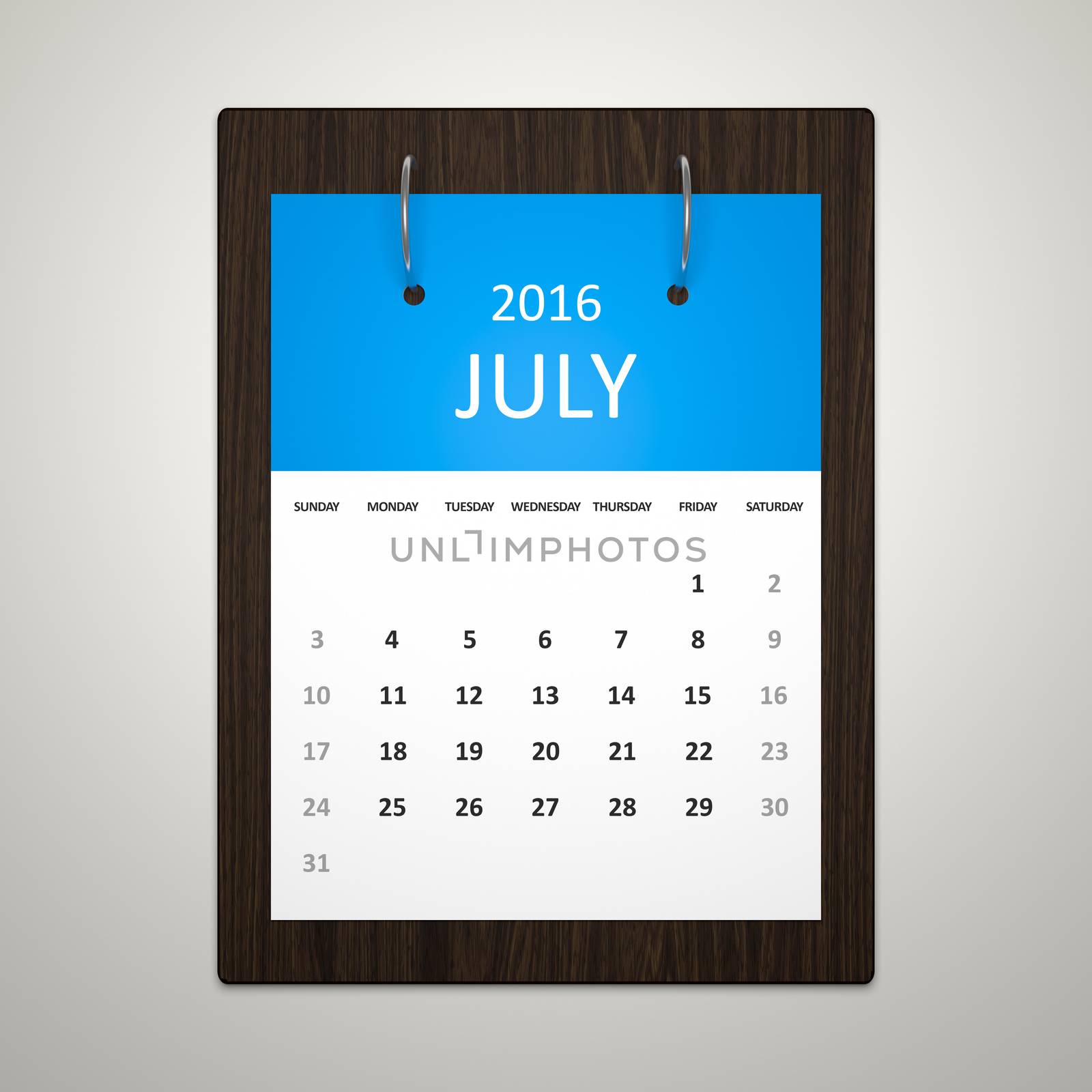 An image of a stylish calendar for event planning 2016 july