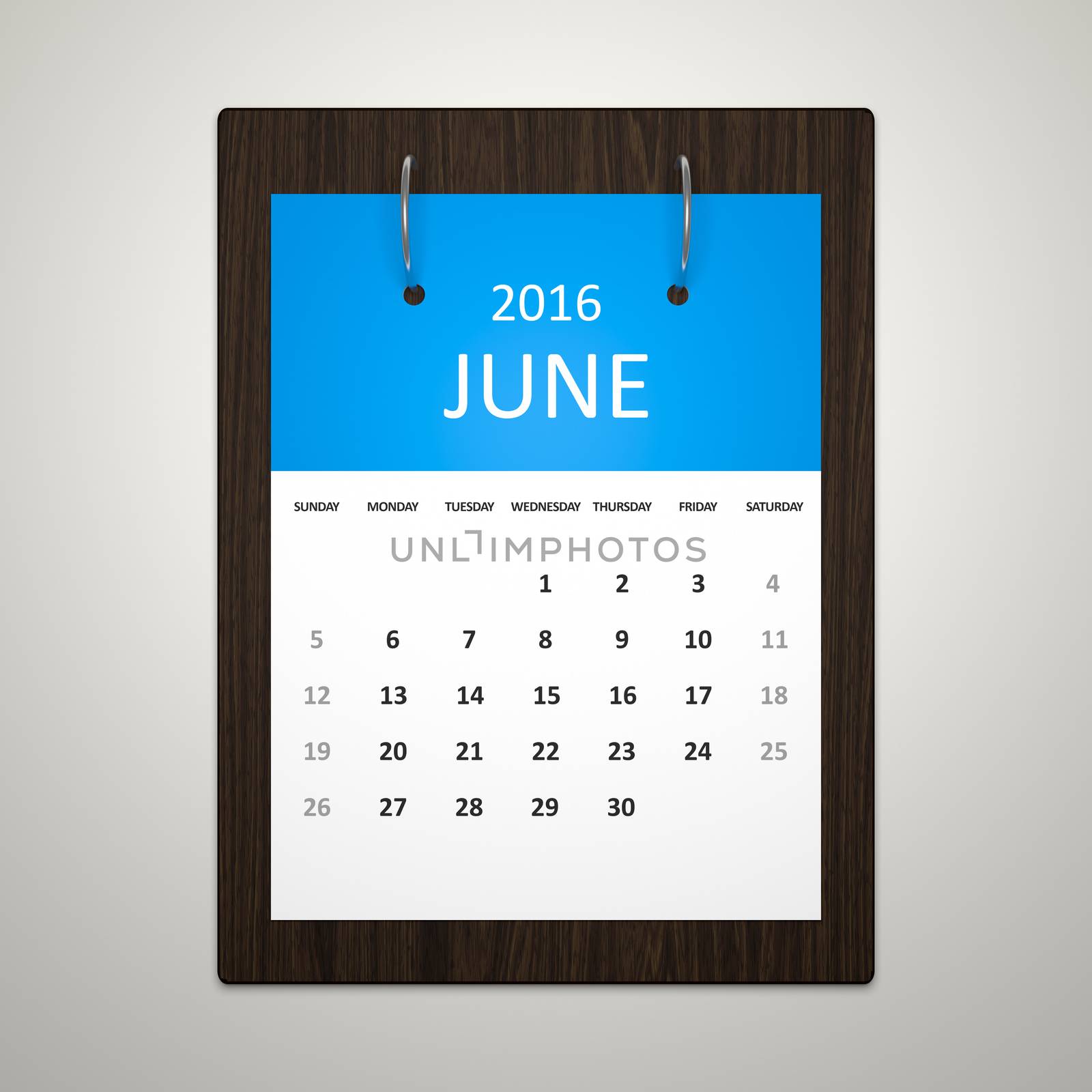 An image of a stylish calendar for event planning 2016 june
