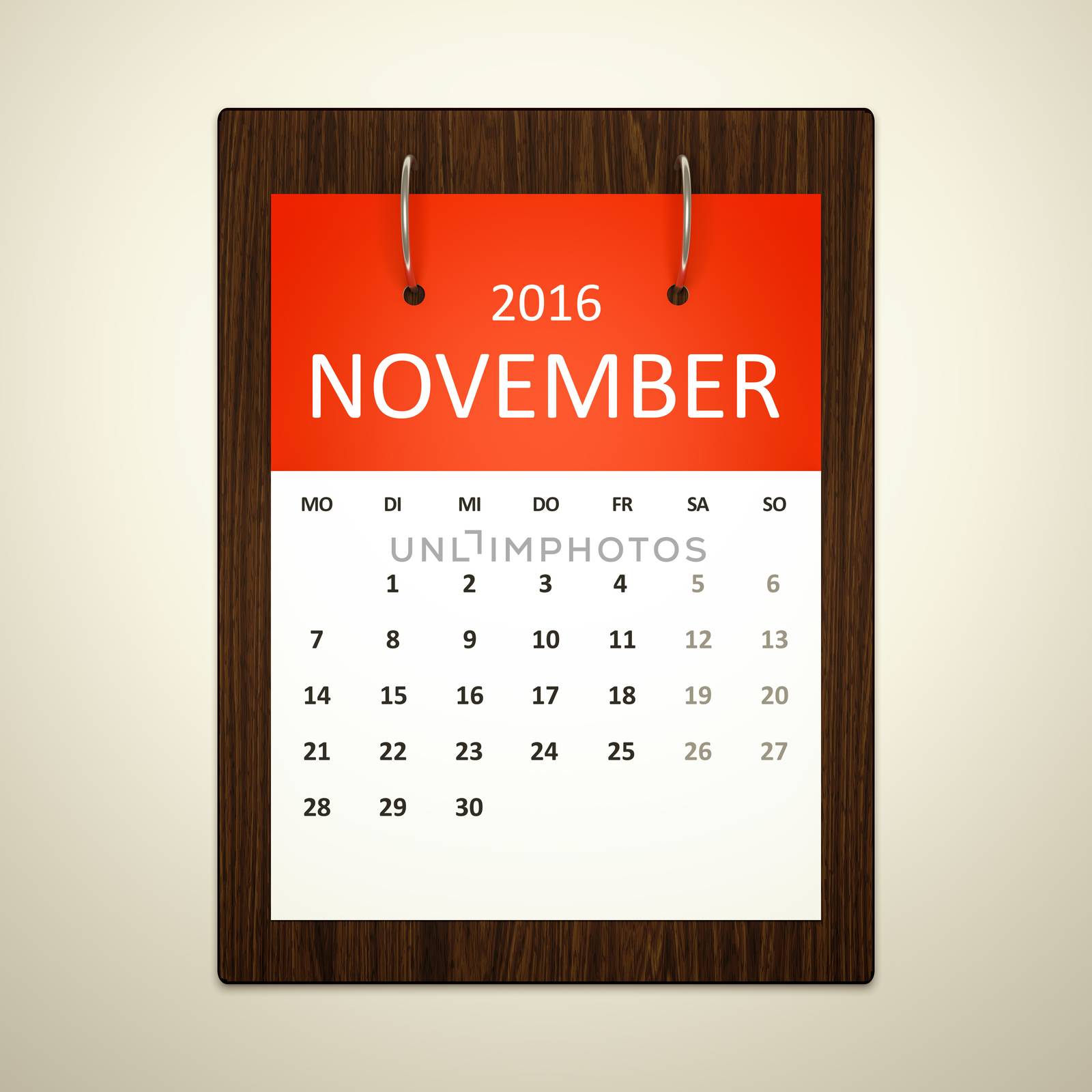 An image of a german calendar for event planning 2016 november