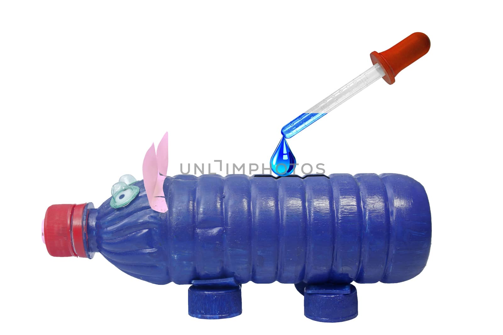 Piggy bank with pipette, dropper. Save water, Save Earth Concept. Conceptual image showing the value of water, it's more important than saving the money.