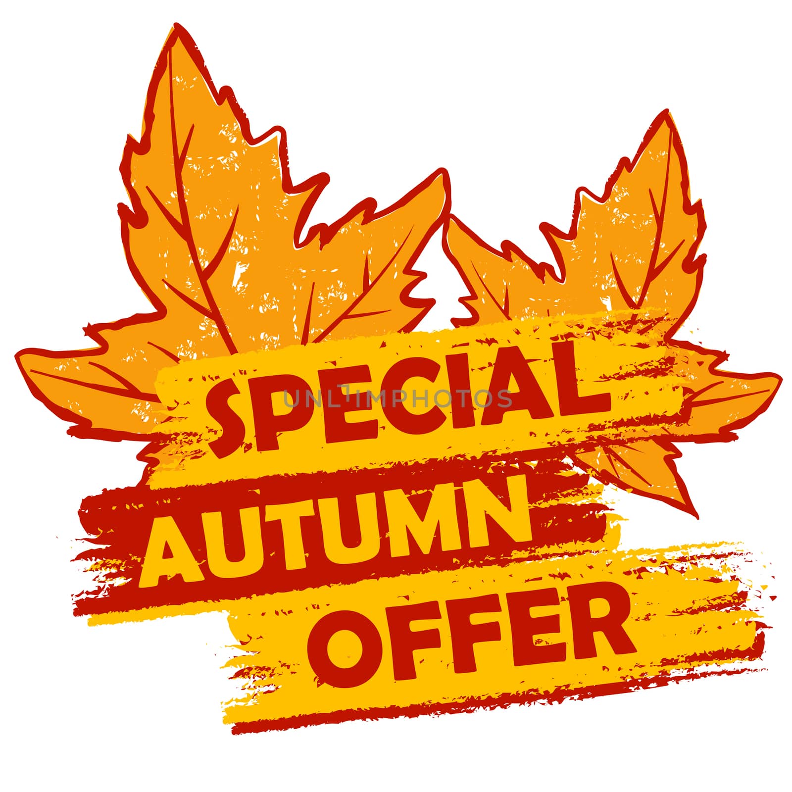 special autumn offer with leaves, orange and brown drawn label by marinini