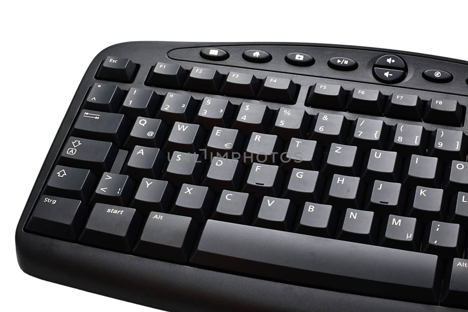  The computer keyboard of black colour on a white usual background