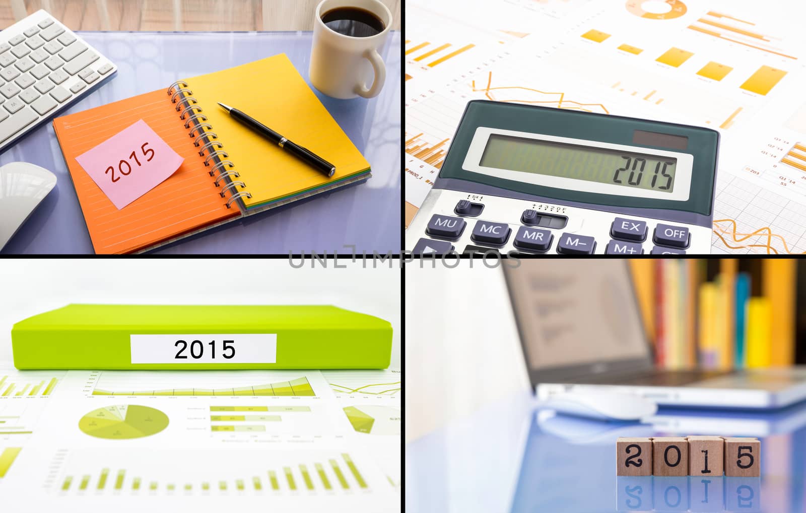 Year resolutions 2015 for work planning, business collection theme images, collage set of four photos