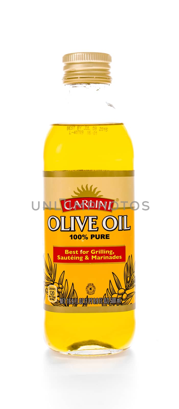 Winneconne, WI - 8 February 2015:  Bottle of Carlini 100% pure Olive Oil