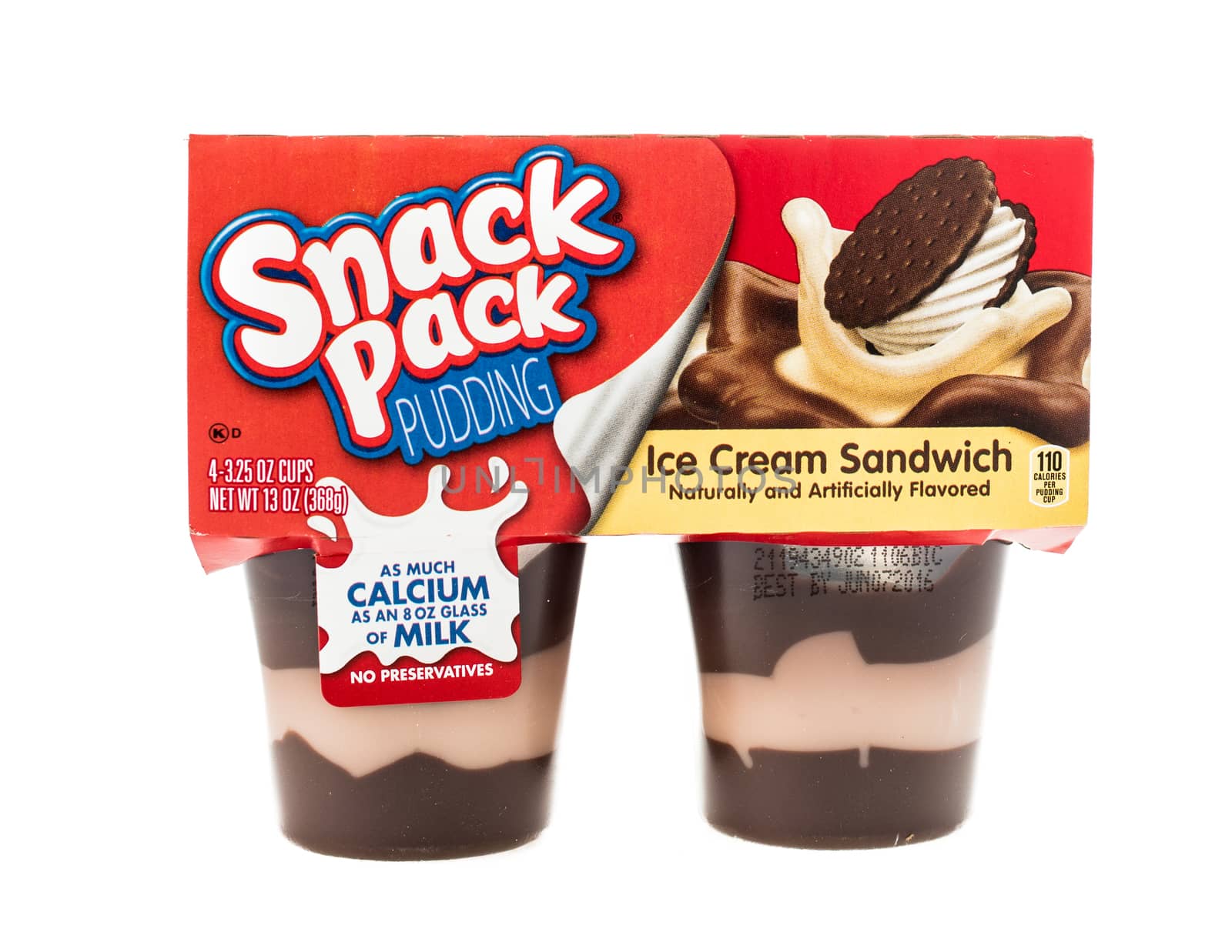 Winneconne, WI - 4 February 2015: Package of Snack Pack Pudding Ice Cream Sandwich flavor. Created in 1984 as pre-packaged and is now owned by ConAgra Foods.