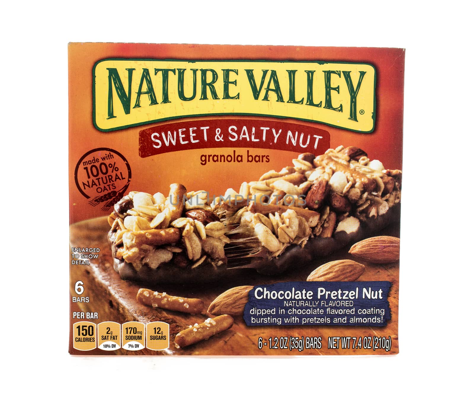 winneconne, WI - 5  February 2015: Box of Nature Valley Sweet & Sallty Chocolate Pretzel Nut flavor.  Nature Valley is owned by General Mills.