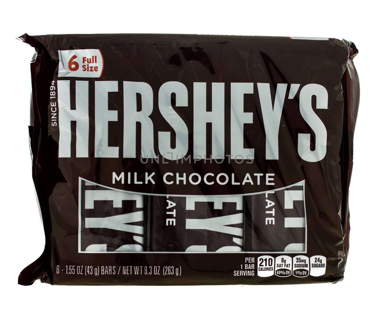 winneconne, WI - 5  February 2015: Package of Hershey's Milk Chocolate candy bar's.  Hershey was founded in 1894.