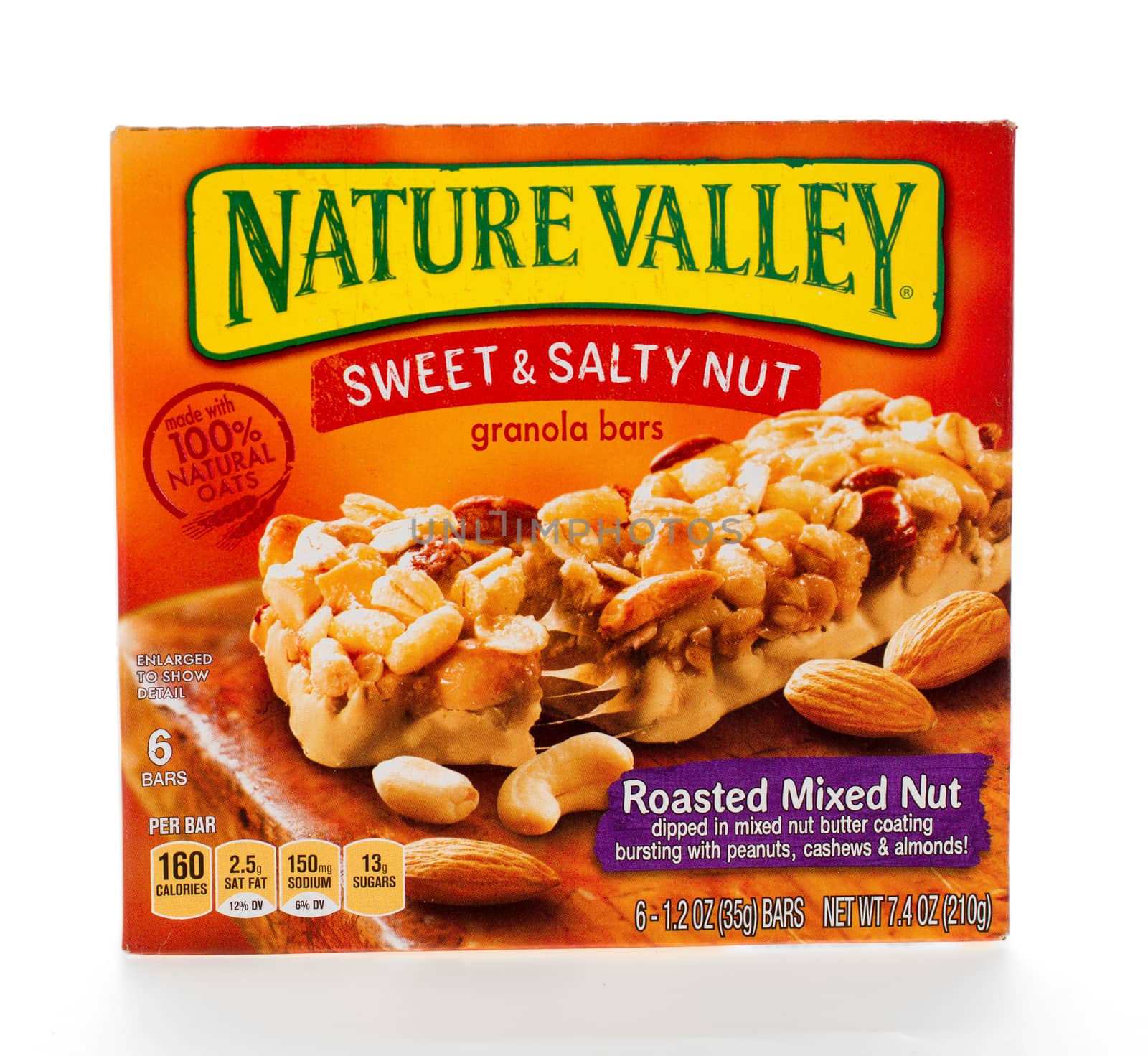 Winneconne, WI - 7 February 2015: Box of Nature Valley Sweet & Salty Roasted Mixed Nut granola bars.