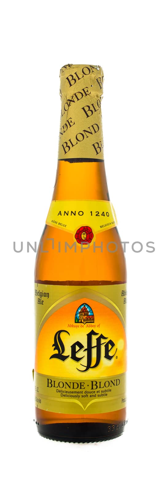 Winneconne, WI - 4 February 2015: Leffe Blond first brewed in 1240 and located in Belgium