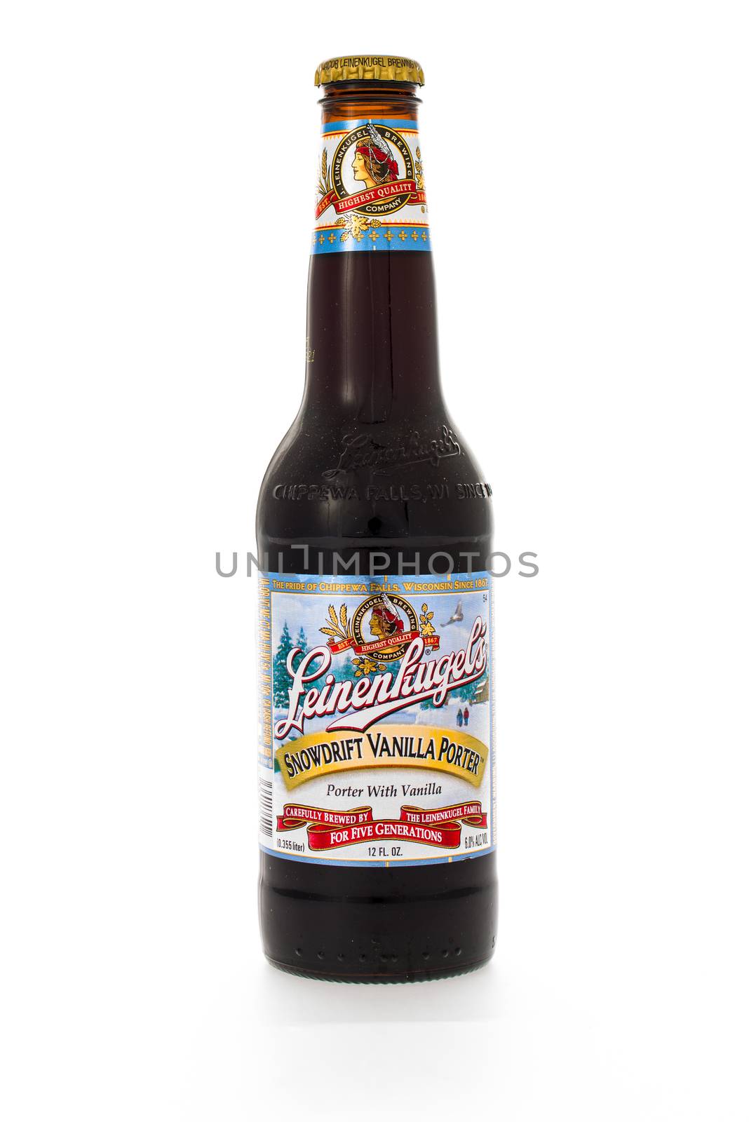 Winneconne, WI - 6 February 2015:  Bottle of Leinenkugel's Snowdrift Vanilla Porter beer brewed in Wisconsin.