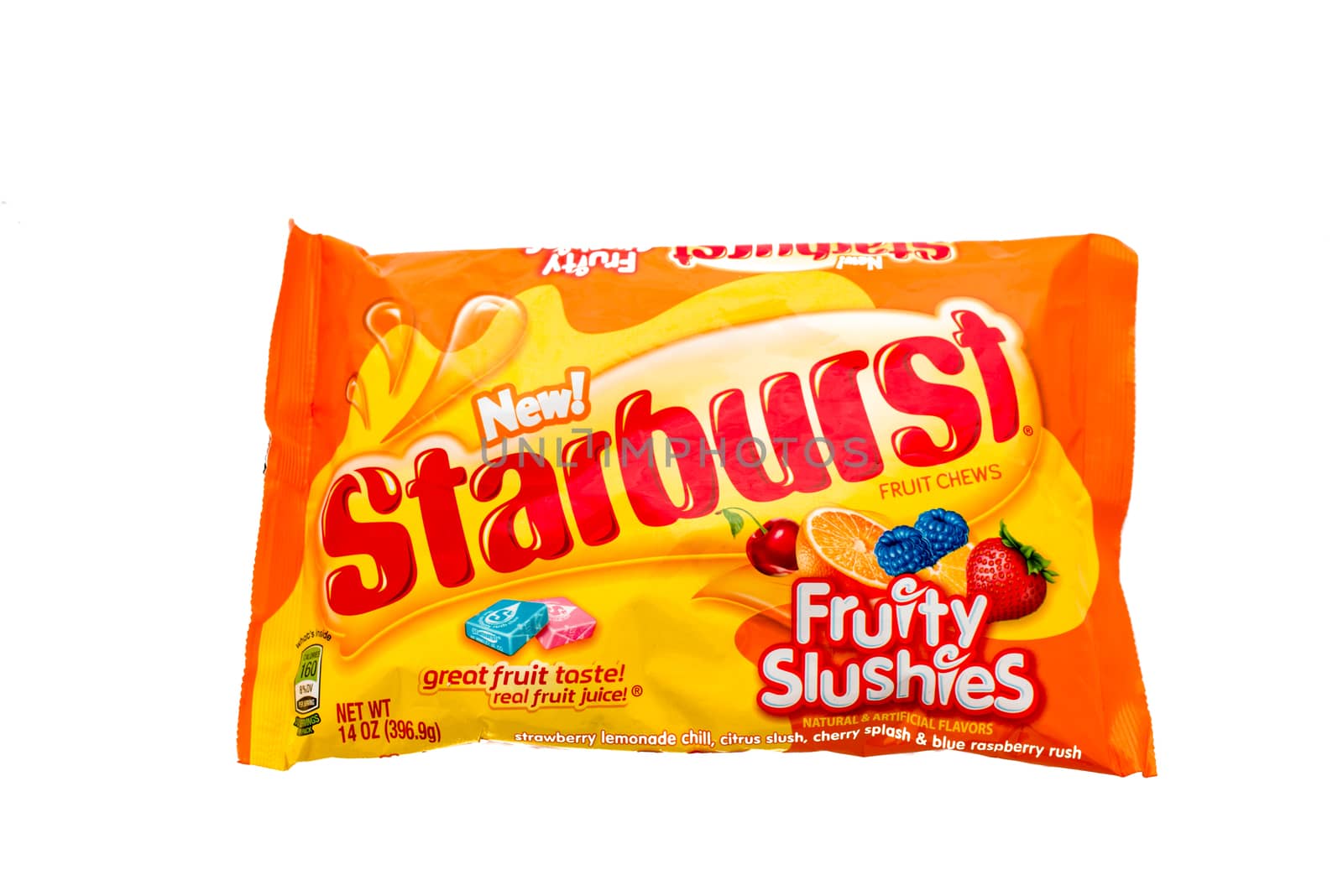 Winneconne, WI - 7 February 2015: Bag of Starburst Fruity Sluschies fruit chews candy.