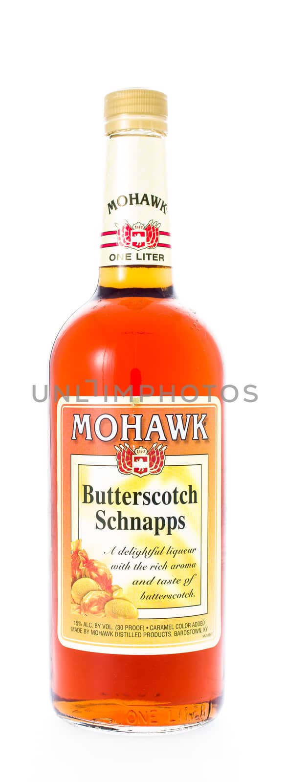Winneconne, WI - 21 February 2015:  Bottle of Mohawk Butterscotch Schnapps alcohol beverage