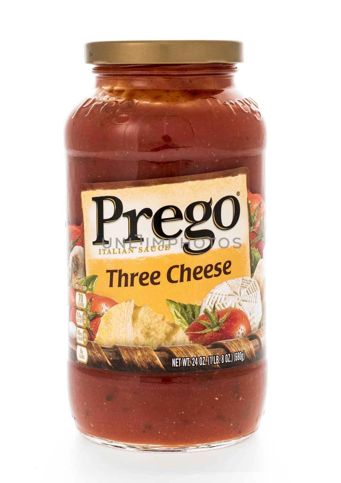 Winneconne, WI - 7 February 2015:  Jar of Prego Three Cheese flavored pasta sauce.