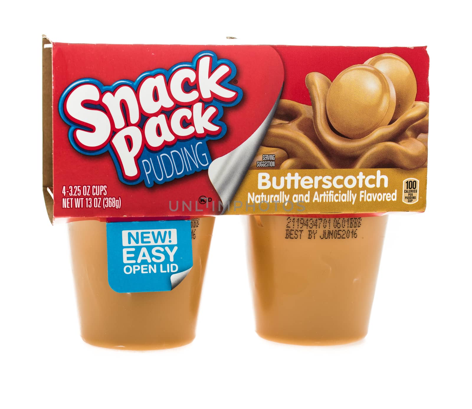 Winneconne, WI - 4 February 2015: Package of Snack Pack Pudding Butterscotch flavor. Created in 1984 as pre-packaged and is now owned by ConAgra Foods.