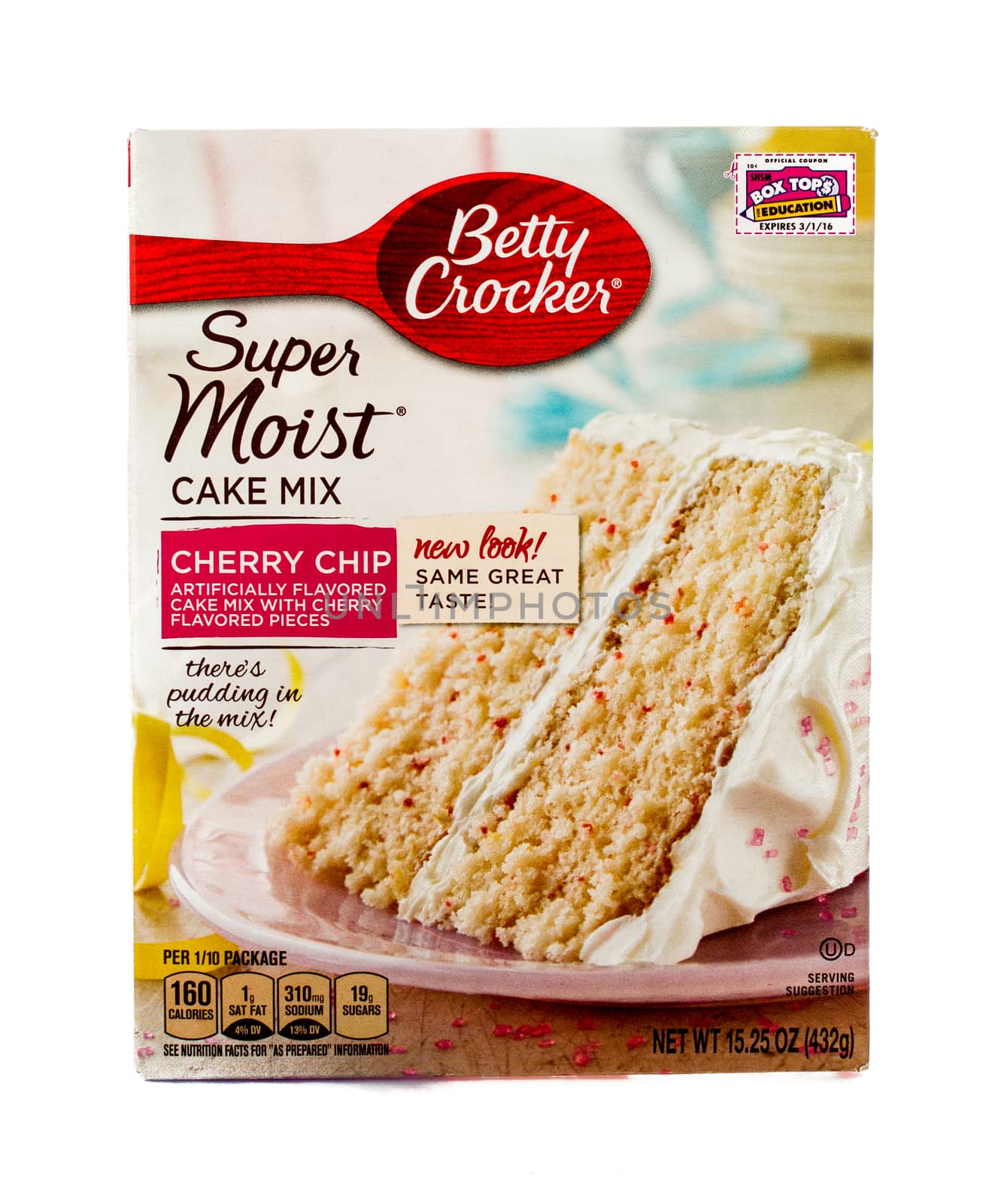 Winneconne, WI - 5  February 2015: Box of Betty Crocker Cherry Chip Cake Mix.