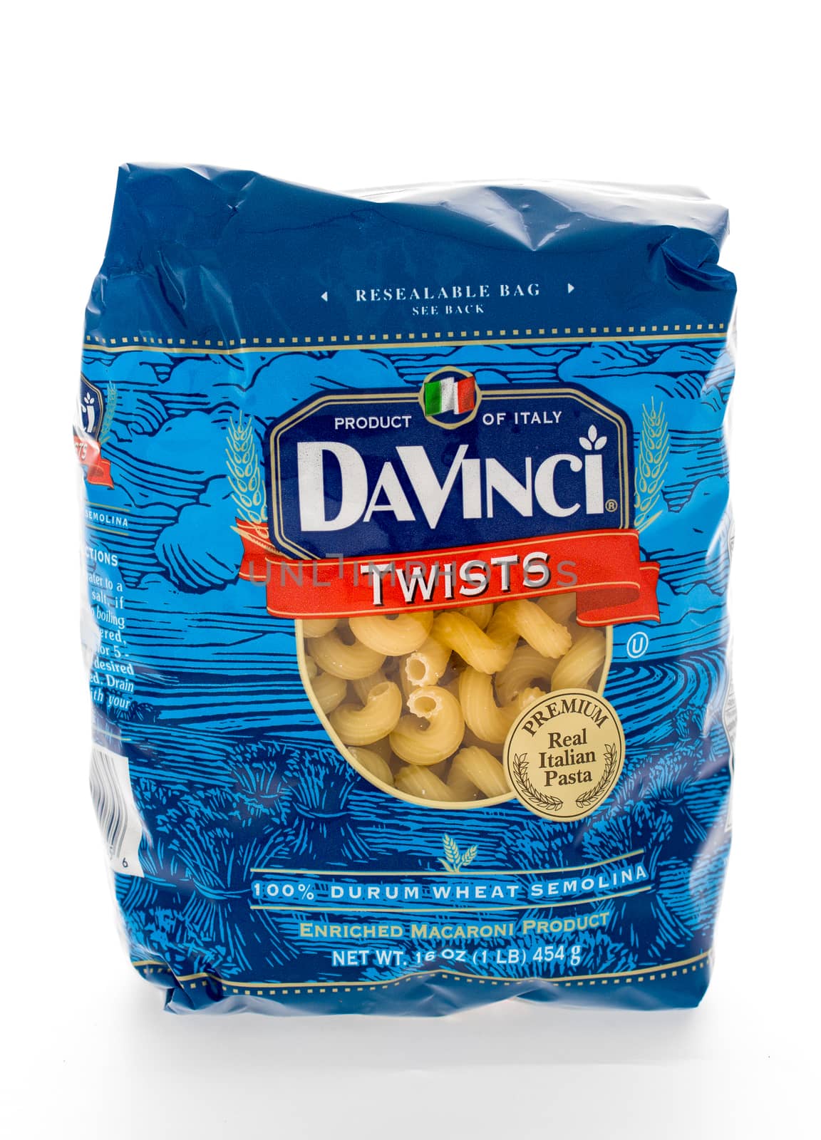 Winneconne, WI - 8 February 2015:  Bag of  Davinci Twists macaroni pasta.