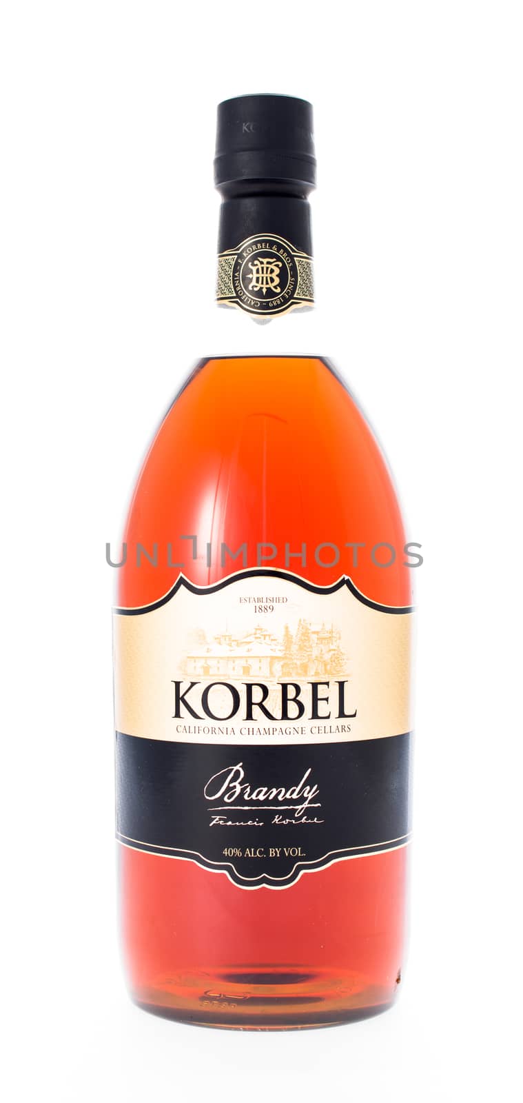 Winneconne, WI - 21 February 2015:  Bottle of Korbel Brandy alcohol beverage