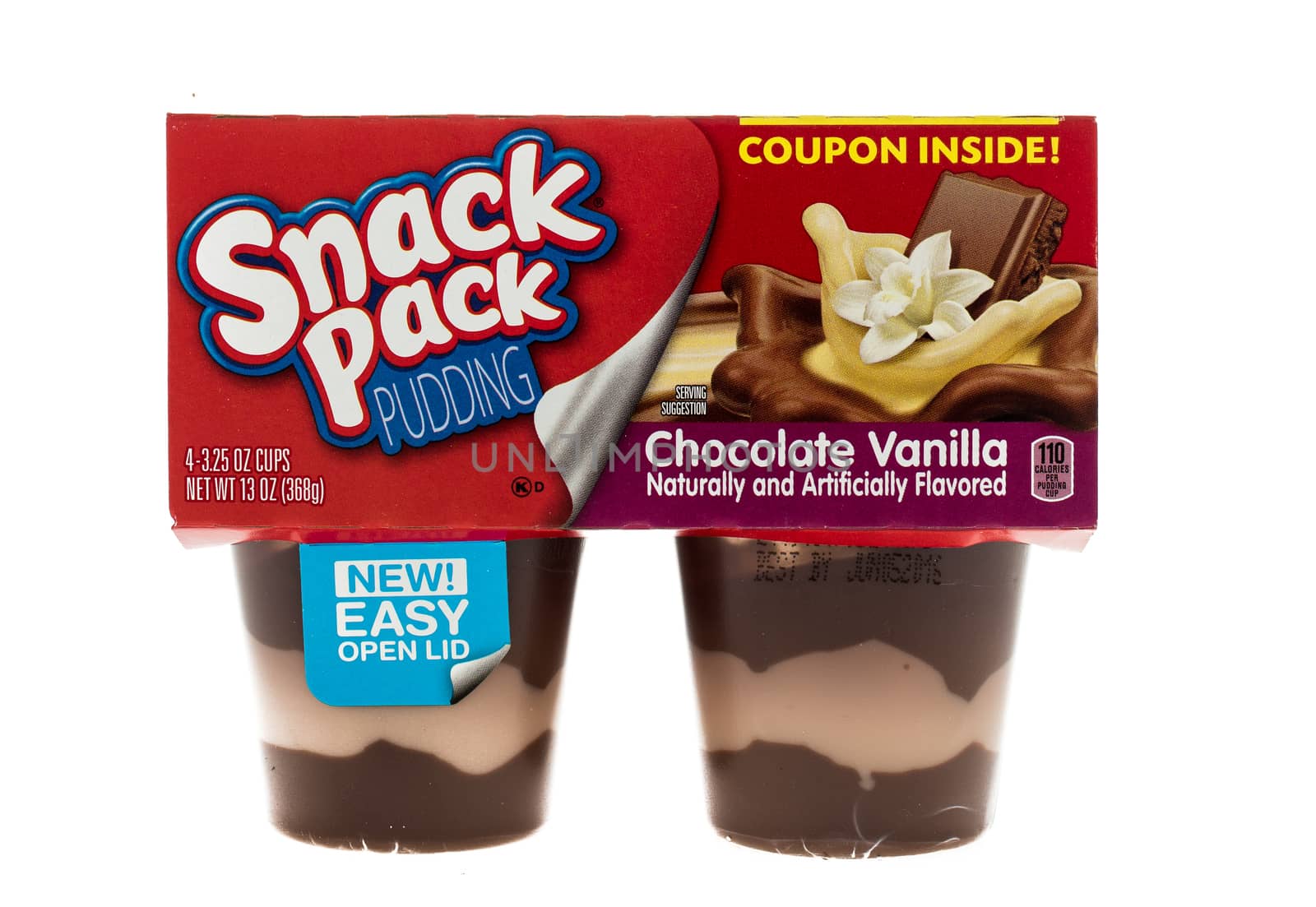 Winneconne, WI - 4 February 2015: Package of Snack Pack Pudding Chocolate Vanilla flavor. Created in 1984 as pre-packaged and is now owned by ConAgra Foods.