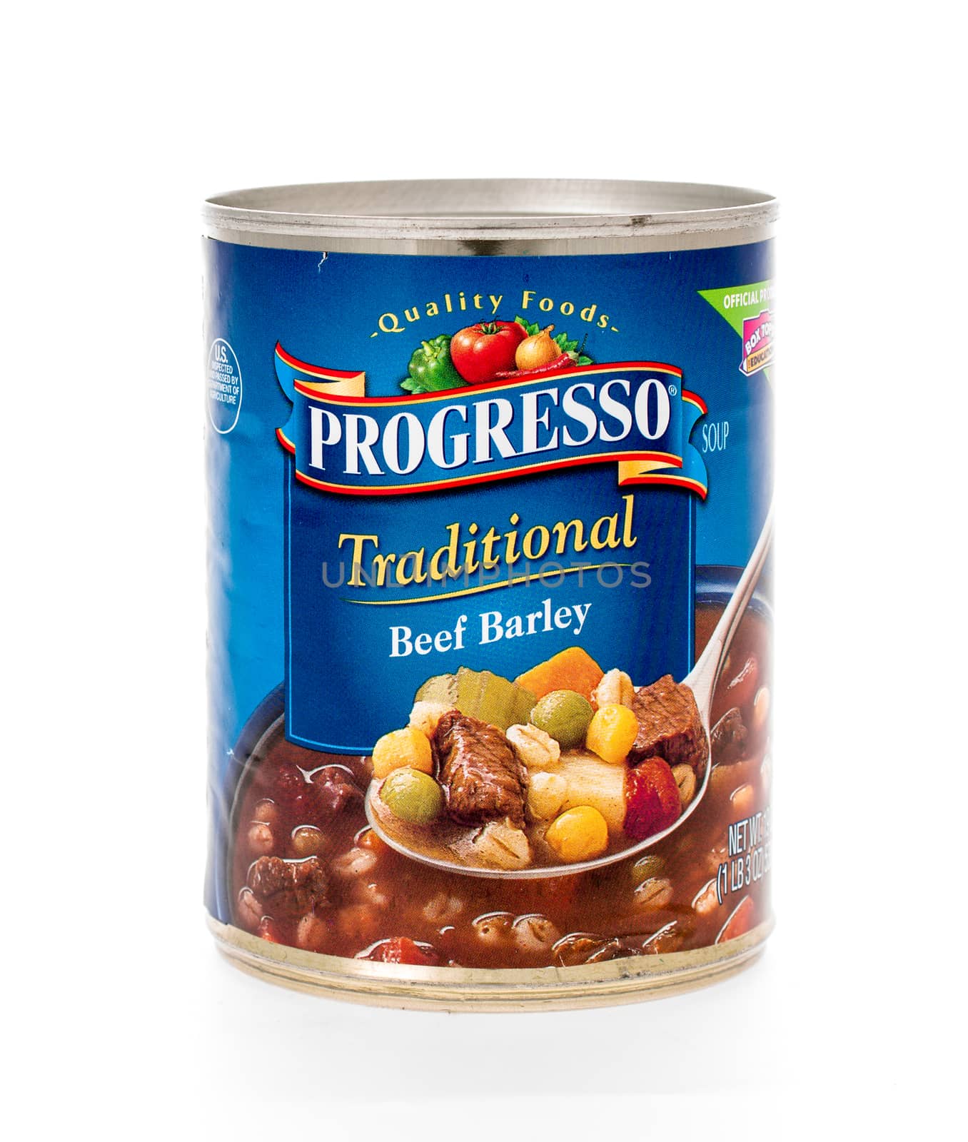 Winneconne, WI - 7 February 2015:  Can of Progresso Traditional Beef Barley soup.