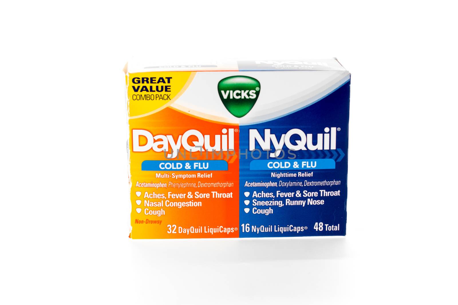 Winneconne, WI - 9 February 2015: Package of Dayquil & Nyquil made by Vicks