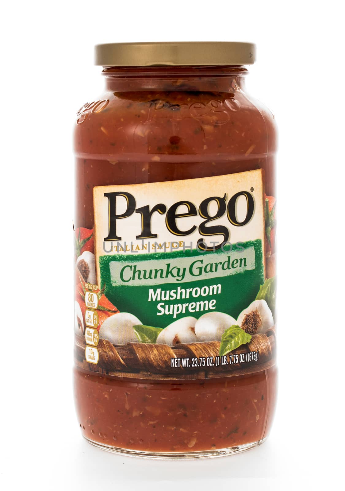 Winneconne, WI - 7 February 2015:  Jar of Prego  Chunky Garden Mushroon Supreme flavored pasta sauce.