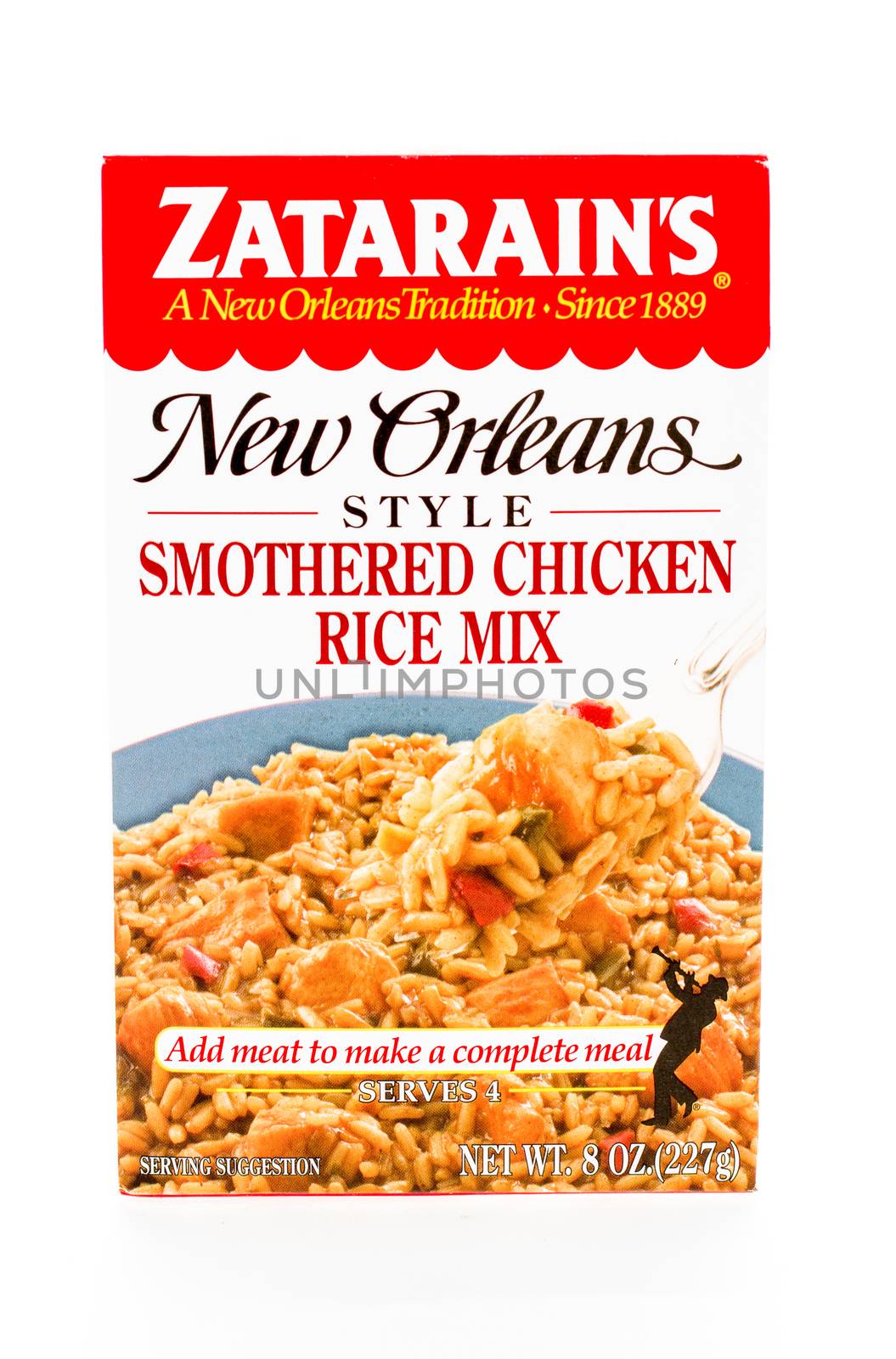 Winneconne, WI - 8 February 2015:  Box of Zatarain's New Orleans Style Smothered Chicken  Rice Mix.