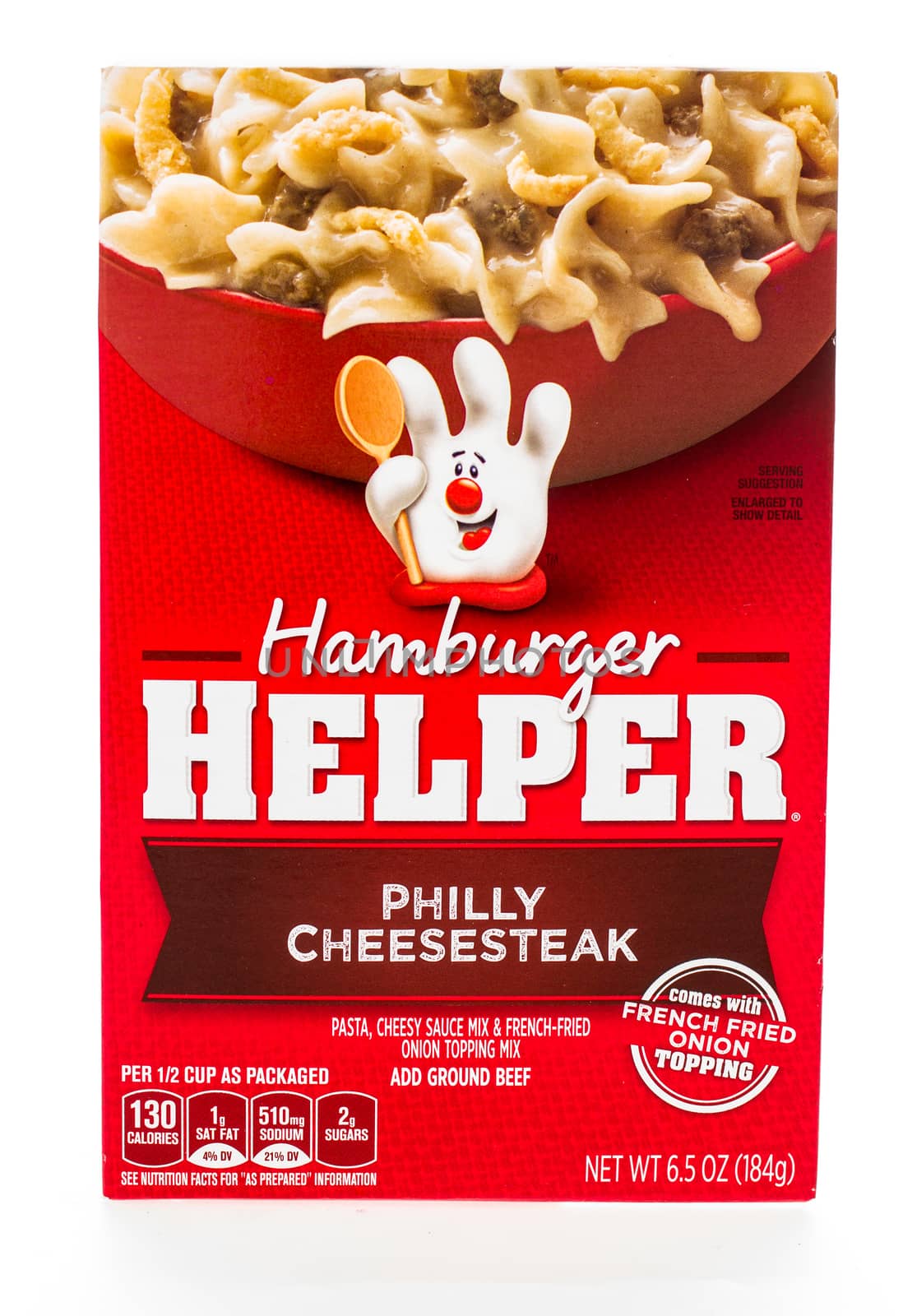 Winneconne, WI - 8 February 2015: Box of Hamburger Helper Philly Cheesesteak,  Just add hamburger to complete the meal.