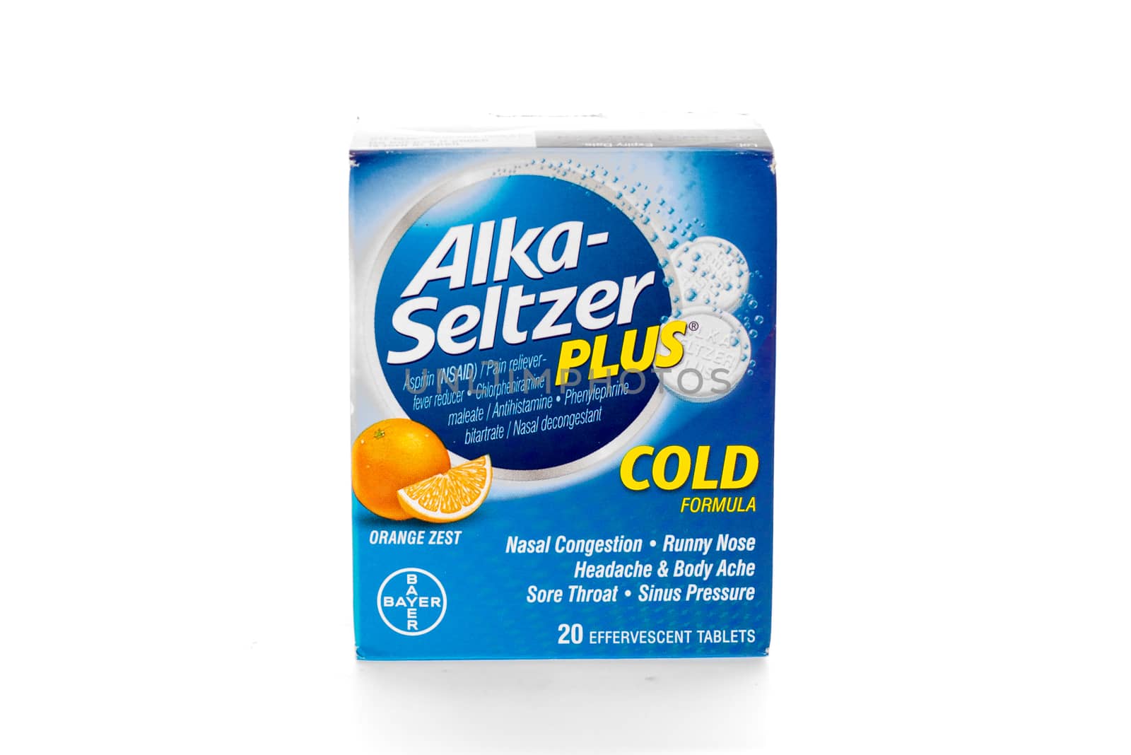 Winneconne, WI - 9 February 2015: Package of Alka-Seltzer Plus cold formula.