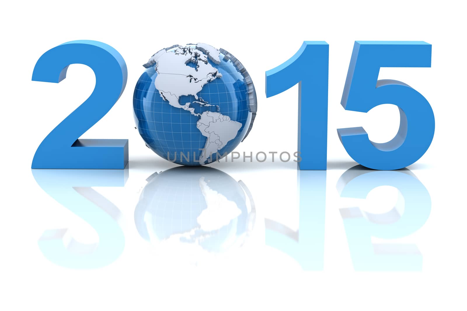 New year 2015 with globe, 3d render by ymgerman