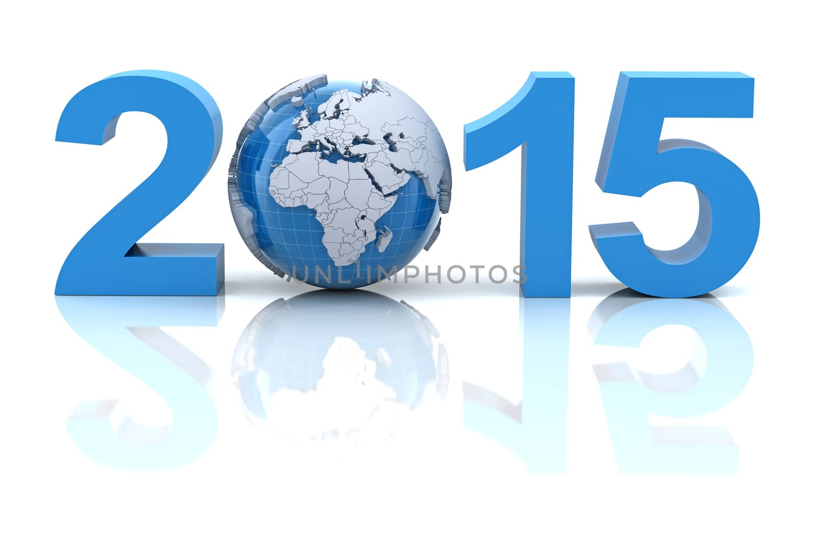 New year 2015 with globe, 3d render by ymgerman