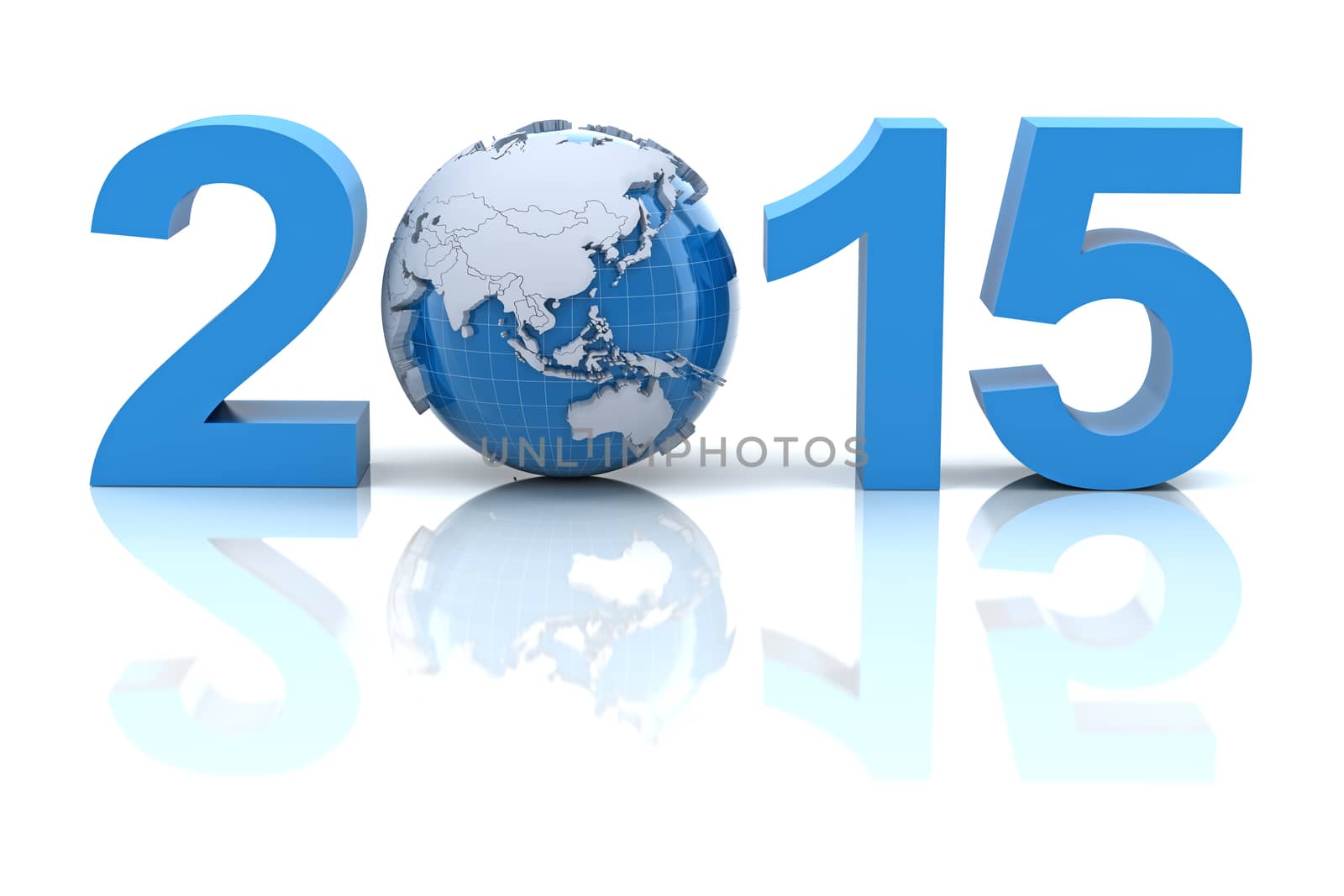 New year 2015 with globe, 3d render by ymgerman