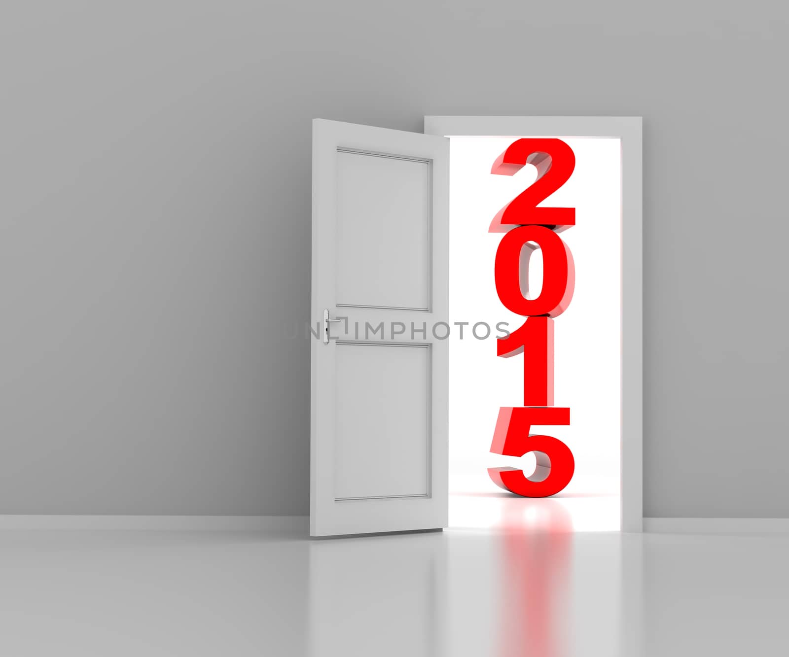 Door with year 2015, with copyspace, 3d render