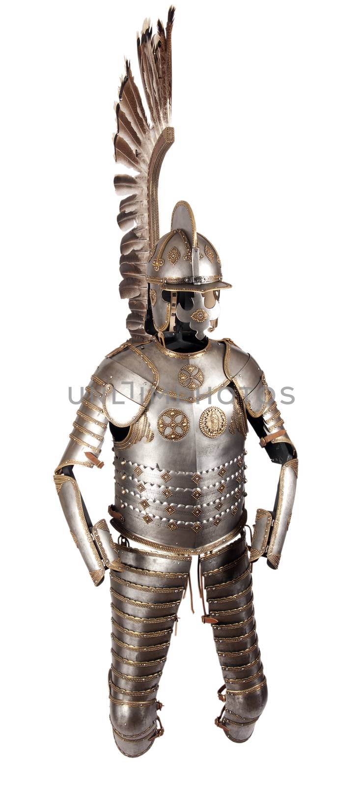 Armour of the medieval knight. Metal protection of the soldier against the weapon of the opponent