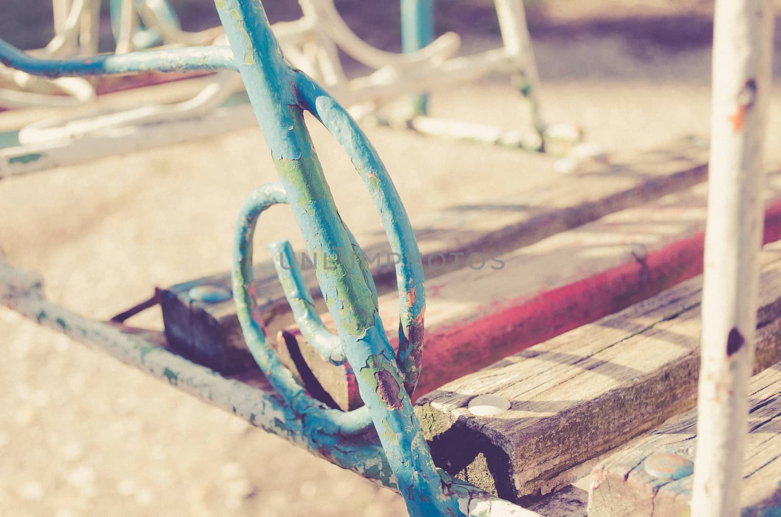 Old swing closeup view of wood (Processed with retro preset)