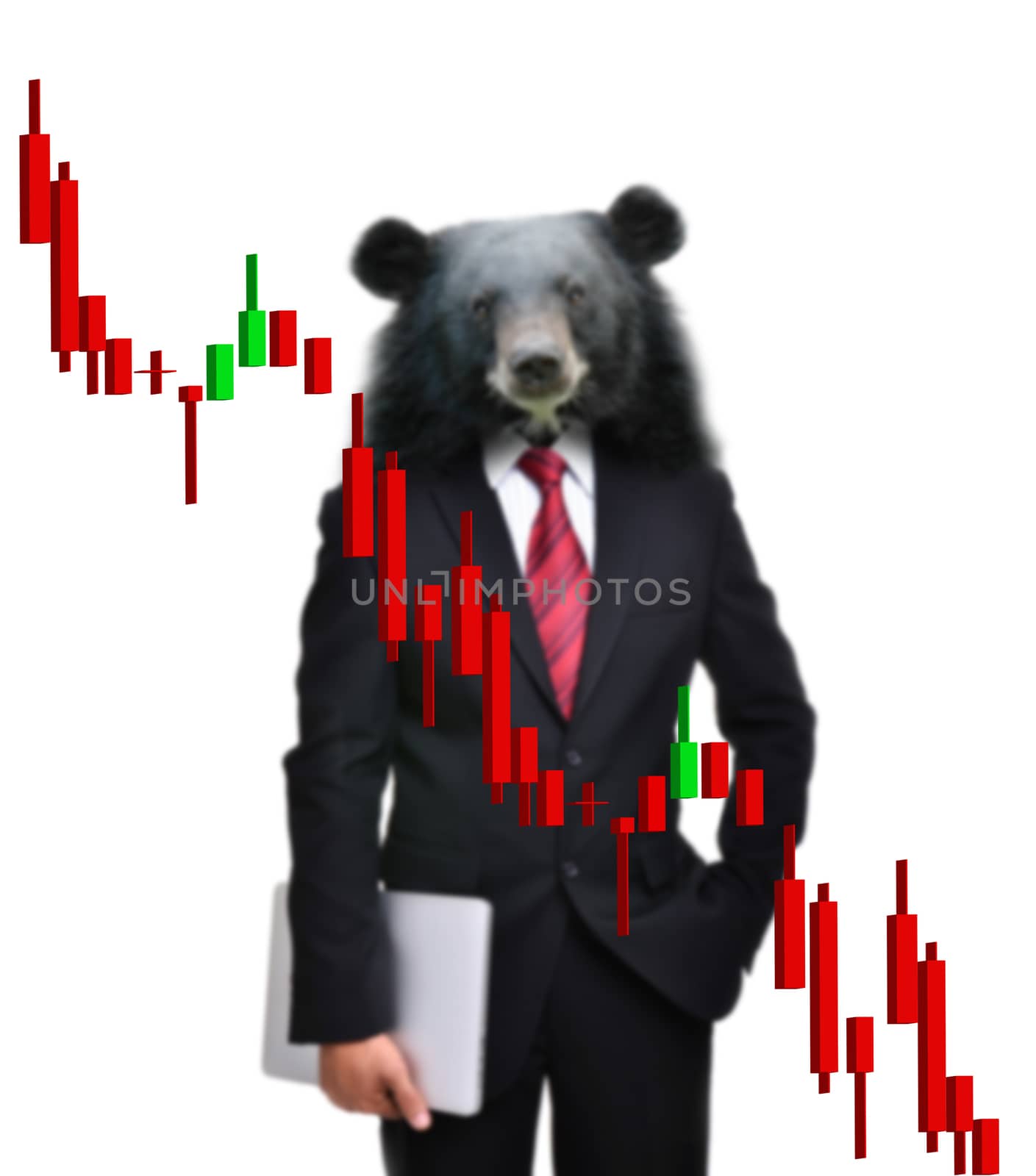 business man with bear head in tock investment concept 