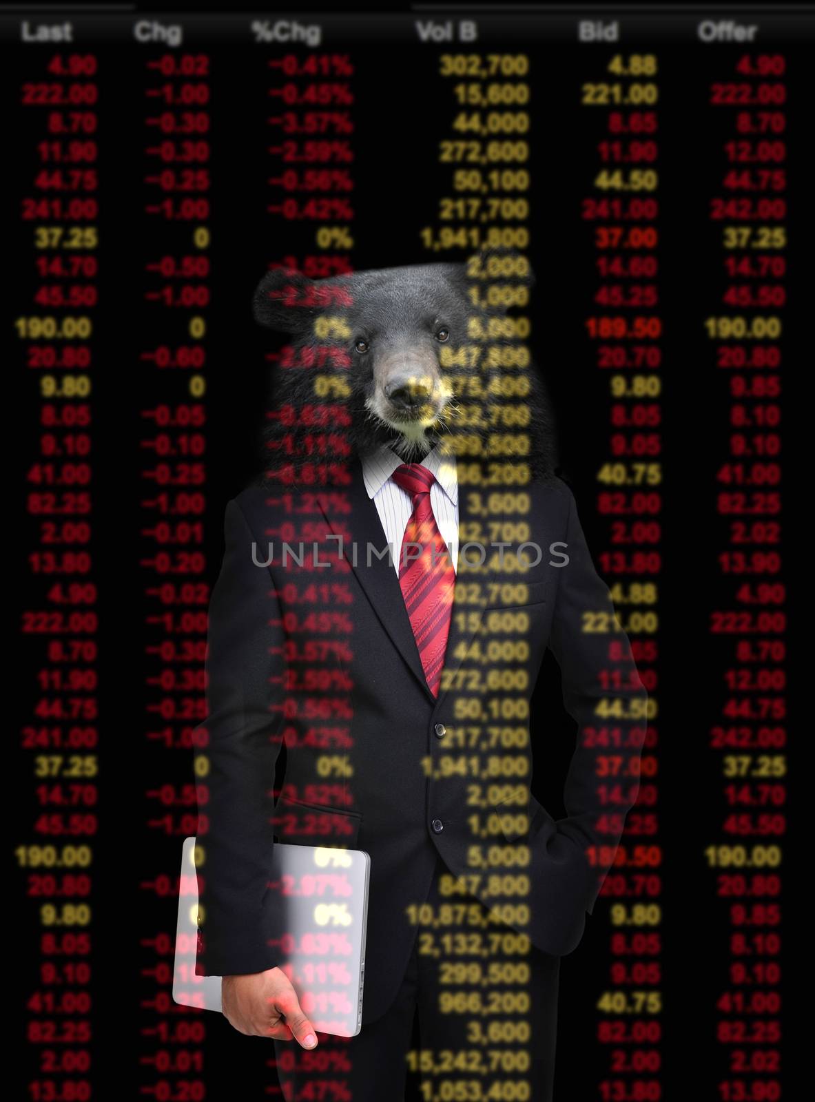 business man with bear head in tock investment concept 