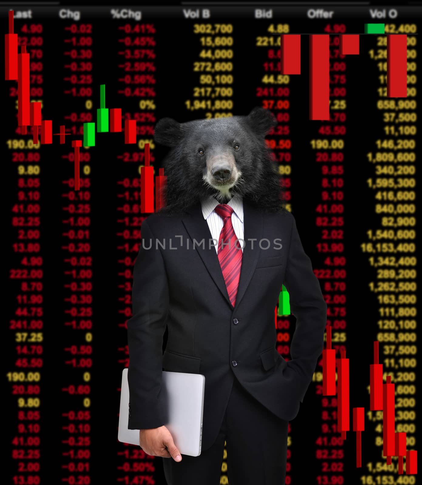 business man with bear head in tock investment concept 